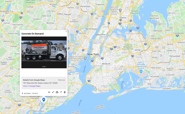 Map showing the Concrete on Demand yard at 707 Sharrotts Road, Staten Island