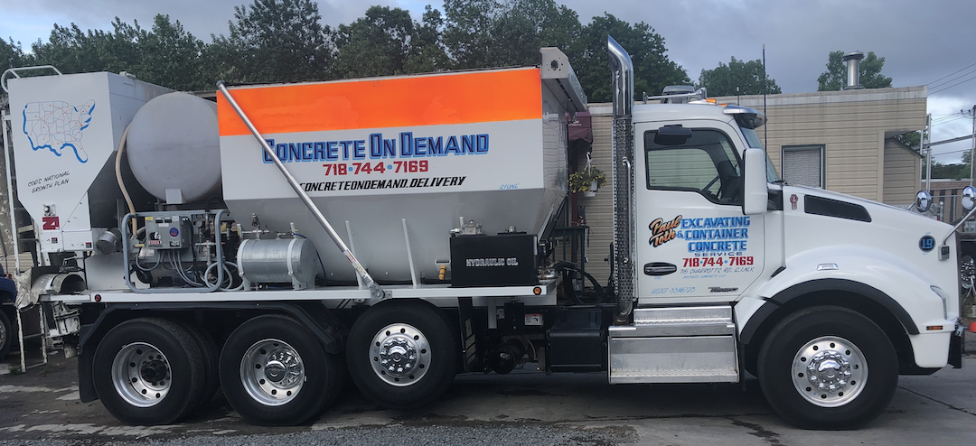 Close-up of a Concrete on Demand ZIM-MIX volumetric mixer truck